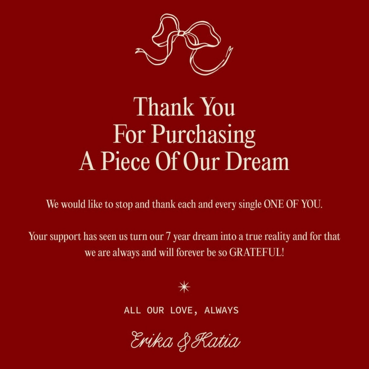 To our beautiful By Katia souls ❣️ 
Thank you for the most incredible year. 

Orders placed from the 1st of January, will be dispatched on the 5th of January, while we re group and get ready for an AMAZING 2026 with YOU!